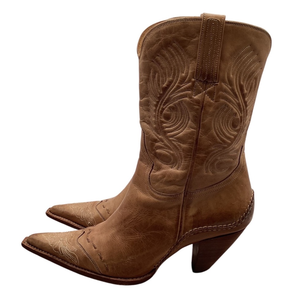 Charlie 1 Horse Womens Tan Leather Western Boots Pointed Toe Heel 4578 Size 8B